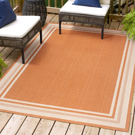 JONATHAN Y Lighting 4' x 6' Polypropylene Striped Indoor/Outdoor Rectangular Area Rug Orange / Cream