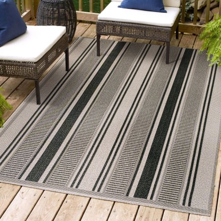 JONATHAN Y Lighting 4' x 6' Polypropylene Striped Indoor/Outdoor Rectangular Area Rug Black / Beige