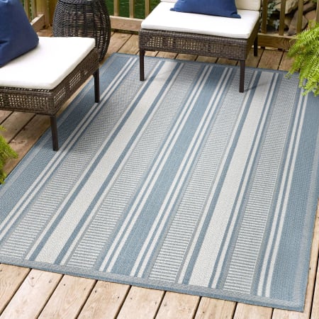 JONATHAN Y Lighting 8' x 10' Polypropylene Striped Indoor/Outdoor Rectangular Area Rug Blue / Light Gray