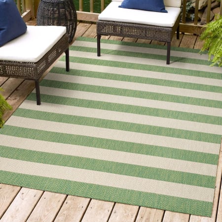 JONATHAN Y Lighting 8' x 10' Polypropylene Striped Indoor/Outdoor Rectangular Area Rug Green / Cream