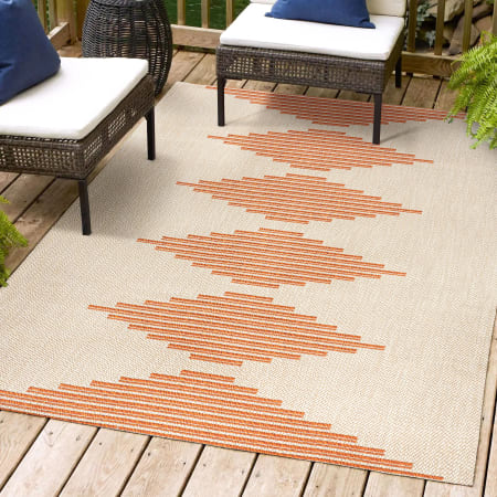JONATHAN Y Lighting Santa Monica 3' x 5' Polypropylene Abstract Indoor/Outdoor Rectangular Area Rug Beige / Orange