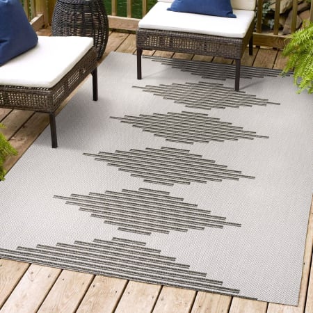 JONATHAN Y Lighting 8' x 10' Polypropylene Striped Indoor/Outdoor Rectangular Area Rug Light Gray / Black