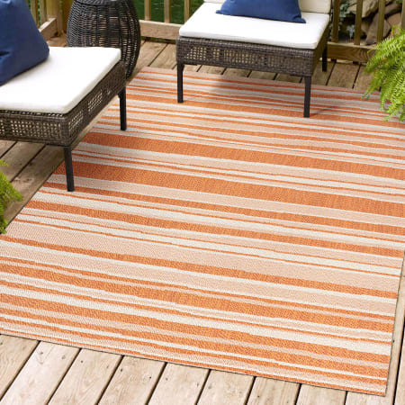 JONATHAN Y Lighting 8' x 10' Polypropylene Striped Indoor/Outdoor Rectangular Area Rug Orange / Cream