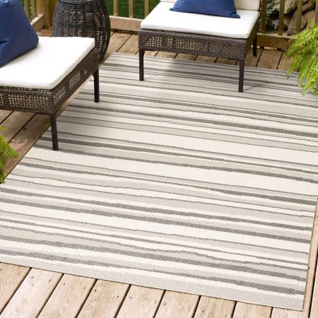 JONATHAN Y Lighting 4' x 6' Polypropylene Striped Indoor/Outdoor Rectangular Area Rug Cream / Dark Gray