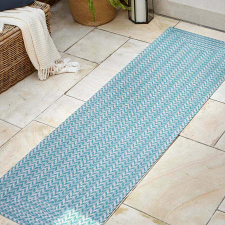 JONATHAN Y Lighting Santa Monica 2' x 8' Polypropylene Striped Indoor/Outdoor Runner Aqua / Light Gray