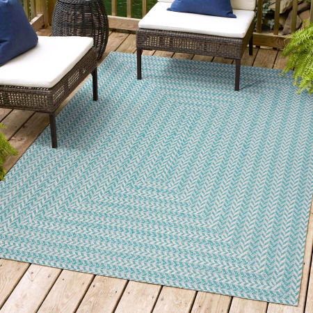JONATHAN Y Lighting 4' x 6' Polypropylene Chevron Indoor/Outdoor Rectangular Area Rug Aqua / Light Gray