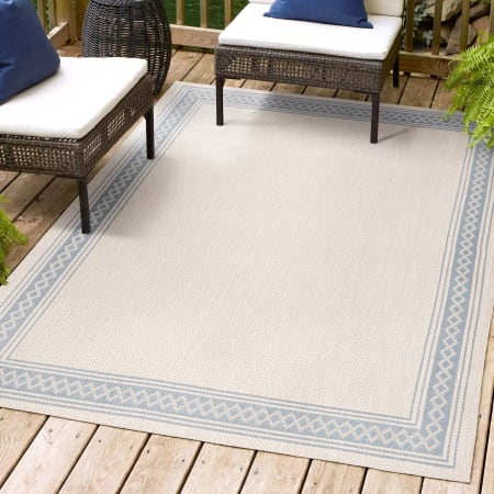 JONATHAN Y Lighting 8' x 10' Polypropylene Border Indoor/Outdoor Rectangular Area Rug Cream / Blue