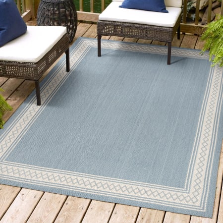 JONATHAN Y Lighting 8' x 10' Polypropylene Border Indoor/Outdoor Rectangular Area Rug Blue / Cream