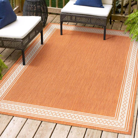 JONATHAN Y Lighting 3' x 5' Polypropylene Border Indoor/Outdoor Rectangular Area Rug Orange / Cream