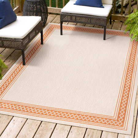 JONATHAN Y Lighting 3' x 5' Polypropylene Border Indoor/Outdoor Rectangular Area Rug Cream / Orange