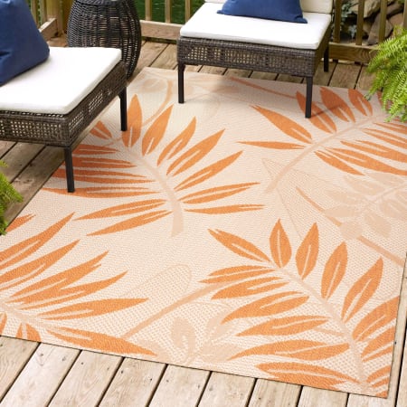 JONATHAN Y Lighting 5' x 8' Polypropylene Botanical Indoor/Outdoor Rectangular Area Rug Cream / Orange
