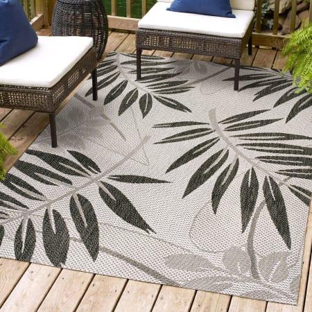 JONATHAN Y Lighting 8' x 10' Polypropylene Botanical Indoor/Outdoor Rectangular Area Rug Gray / Black