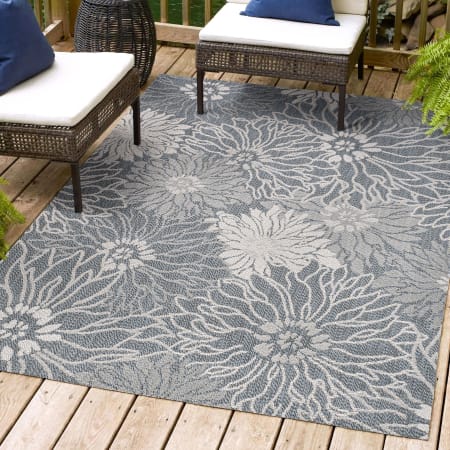 JONATHAN Y Lighting 3' x 5' Polypropylene Botanical Indoor/Outdoor Rectangular Area Rug Navy / Gray