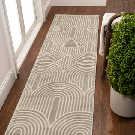 JONATHAN Y Lighting Sandstone 2' x 8' Polyester Abstract, Geometric, and Striped Indoor Runner Beige / Cream