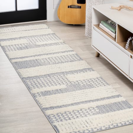 JONATHAN Y Lighting Santa Theresa 2-1/4' x 8' Shag Polypropylene Abstract, Moroccan & Tribal, and Striped Indoor Runner Cream / Gray