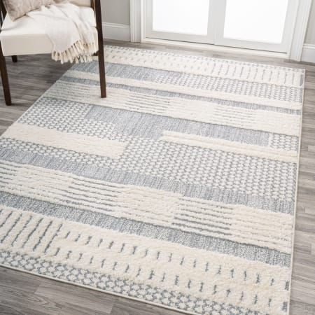 JONATHAN Y Lighting Santa Theresa 4' x 6' Shag Polypropylene Abstract, Moroccan & Tribal, and Striped Indoor Rectangular Area Rug Cream / Gray