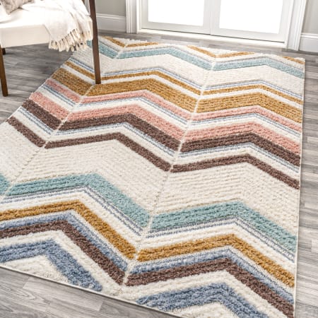 JONATHAN Y Lighting Santa Theresa 3' x 5' Shag Polypropylene Chevron Indoor Rectangular Area Rug Multi / Cream
