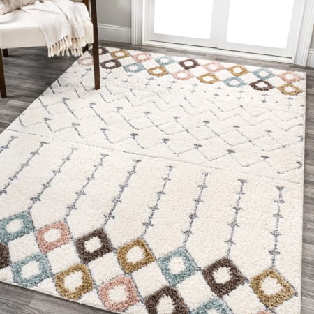 JONATHAN Y Lighting Santa Theresa 7-3/4' x 10' Shag Polypropylene Moroccan & Tribal and Trellis Indoor Rectangular Area Rug Multi / Cream