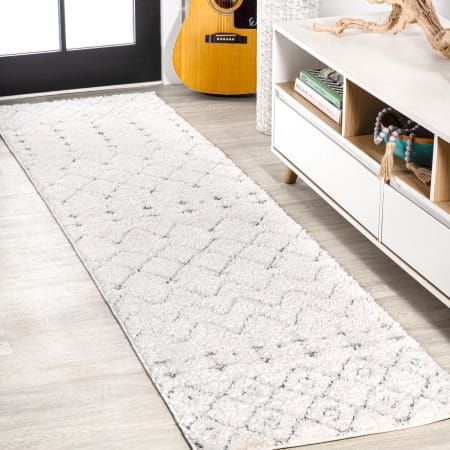 JONATHAN Y Lighting Santa Theresa 2-1/4' x 8' Shag Polypropylene Moroccan & Tribal and Trellis Indoor Runner Cream / Gray