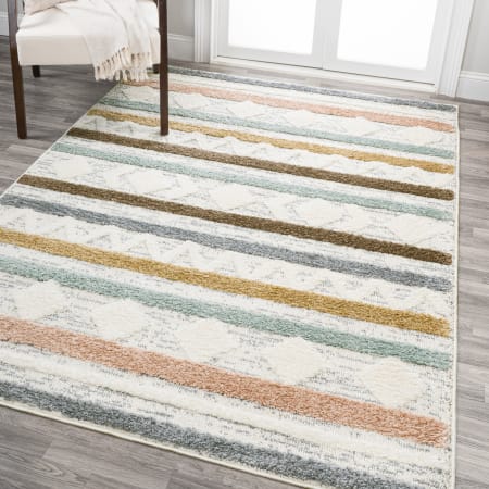 JONATHAN Y Lighting Santa Theresa 4' x 6' Shag Polypropylene Moroccan & Tribal and Striped Indoor Rectangular Area Rug Multi / Cream