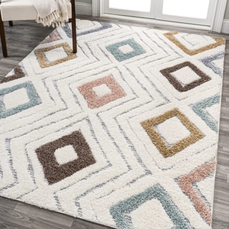 JONATHAN Y Lighting Santa Theresa 3' x 5' Shag Polypropylene Geometric and Trellis Indoor Rectangular Area Rug Multi / Cream