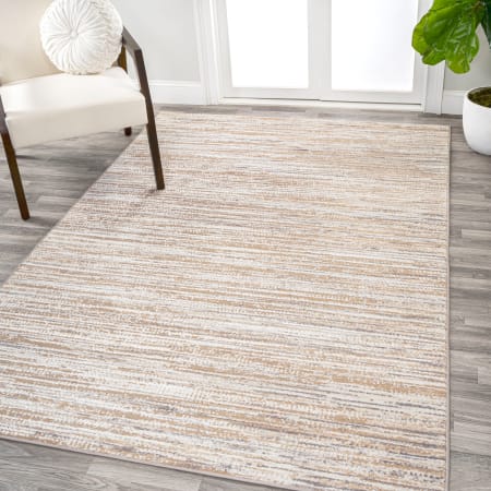 JONATHAN Y Lighting Silk Orchid 2-3/4' x 5' Polypropylene Solid and Striped Indoor Area Rug Beige / Gray