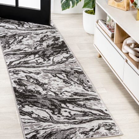 JONATHAN Y Lighting Silk Orchid 2' x 10' Polypropylene Abstract Indoor Runner Black / Ivory