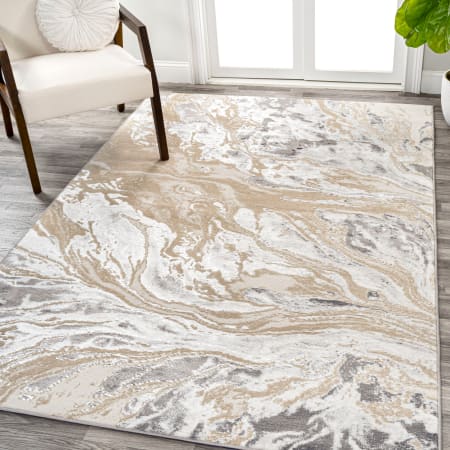 JONATHAN Y Lighting Silk Orchid 7-3/4' x 10' Polypropylene Abstract Indoor Area Rug Beige / Ivory