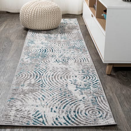JONATHAN Y Lighting Silk Orchid 2' x 8' Polypropylene Geometric Indoor Runner Gray / Turquoise