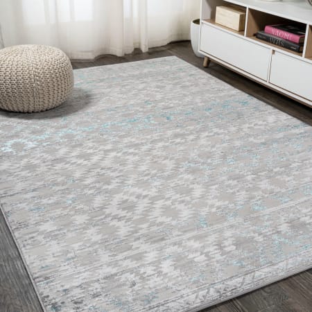JONATHAN Y Lighting Silk Orchid 7-3/4' x 10' Polypropylene Traditional and Trellis Indoor Area Rug Gray / Turquoise