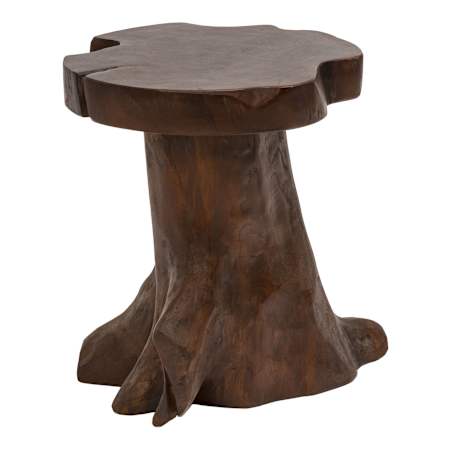 JONATHAN Y Lighting Amara 15.75" Wide Handcrafted Live Edge Solid Teak Wood Stump Stool Dark Brown
