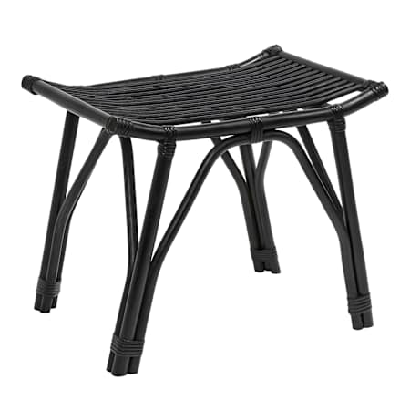 JONATHAN Y Lighting Gabriel 17.7" Wide Handcrafted Rattan/Teak Wood Curved Seat Accent Stool Black