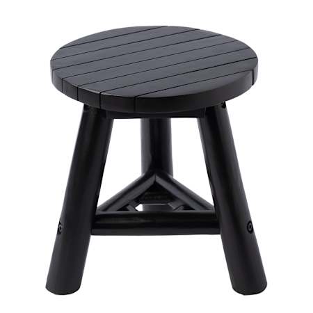 JONATHAN Y Lighting Triform 13.8" Wide Handcrafted Solid Teak Wood Accent Stool with Tri-Leg Base Black