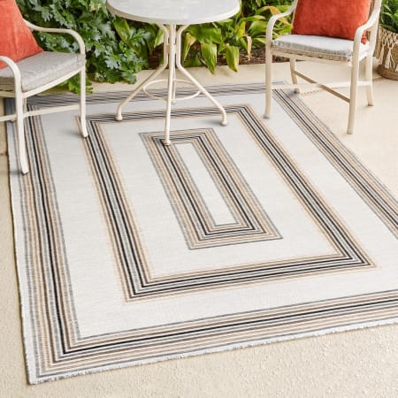 JONATHAN Y Lighting Savannah 3-1/4' x 5' Polypropylene Border and Striped Indoor/Outdoor Rectangular Area Rug Black / Cream
