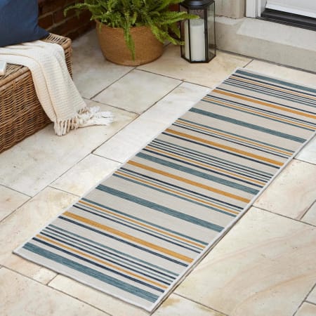 JONATHAN Y Lighting Savannah 2' x 8' Polypropylene Geometric and Striped Indoor/Outdoor Runner Area Rug Cream / Navy