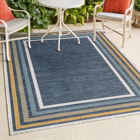 JONATHAN Y Lighting Savannah 7-3/4' x 10' Polypropylene Border and Geometric Indoor/Outdoor Rectangular Area Rug Cream / Navy