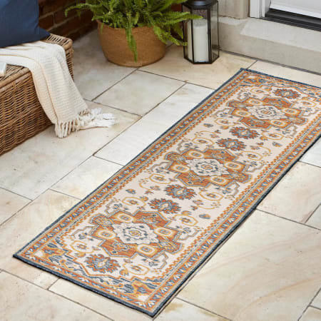 JONATHAN Y Lighting Savannah 2' x 8' Polypropylene Bohemian, Traditional, and Vintage Indoor/Outdoor Runner Area Rug Terra / Blue / Cream