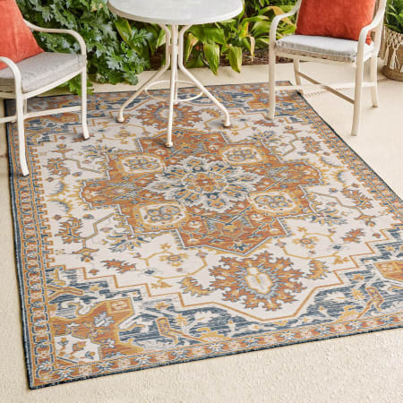 JONATHAN Y Lighting Savannah 4' x 6' Polypropylene Bohemian, Traditional, and Vintage Indoor/Outdoor Rectangular Area Rug Terra / Blue / Cream