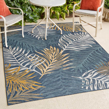 JONATHAN Y Lighting Savannah 3-1/4' x 5' Polypropylene Palm Leaves and Paisley Indoor/Outdoor Rectangular Area Rug Cream / Navy