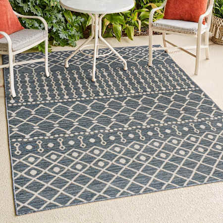 JONATHAN Y Lighting Savannah 3-1/4' x 5' Polypropylene Geometric and Trellis Indoor/Outdoor Rectangular Area Rug Navy / Cream