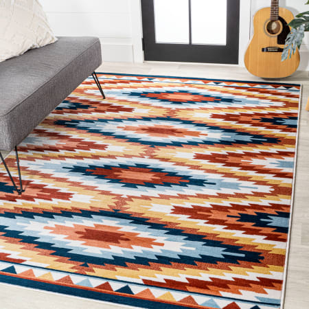 JONATHAN Y Lighting South Western 7-3/4' x 10' Polypropylene Geometric and Trellis Indoor Area Rug Yellow / Red / Blue