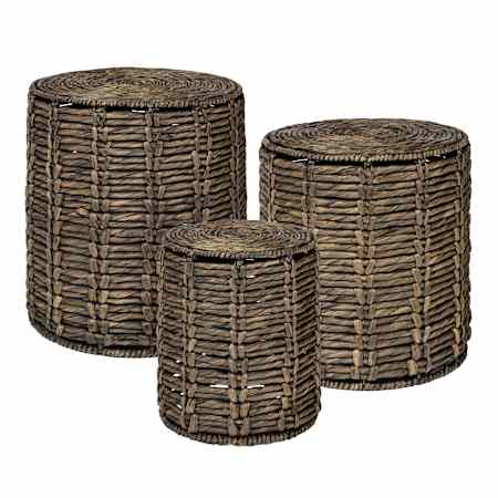 JONATHAN Y Lighting Zaria 3 Piece Metal and Rope Top Metal and Water Hyacinth Table Set Brown