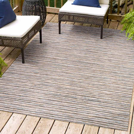 JONATHAN Y Lighting Tuscan Sun Collection 3' x 5' Polypropylene Striped Indoor/Outdoor Area Rug Dark Gray / Blue