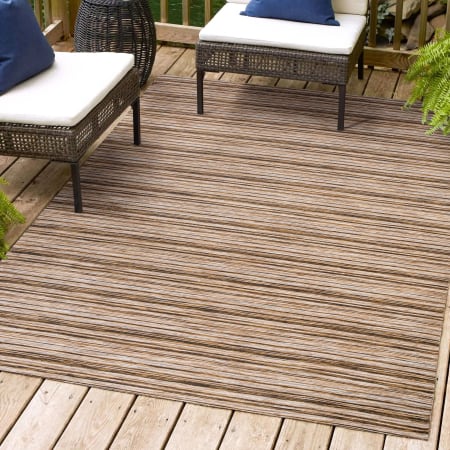 JONATHAN Y Lighting Tuscan Sun Collection 7-3/4' x 10' Polypropylene Striped Indoor/Outdoor Area Rug Natural / Brown