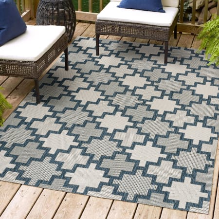 JONATHAN Y Lighting Tuscan Sun 4' x 6' Polypropylene Moroccan & Tribal and Trellis Indoor/Outdoor Area Rug Navy / Cream