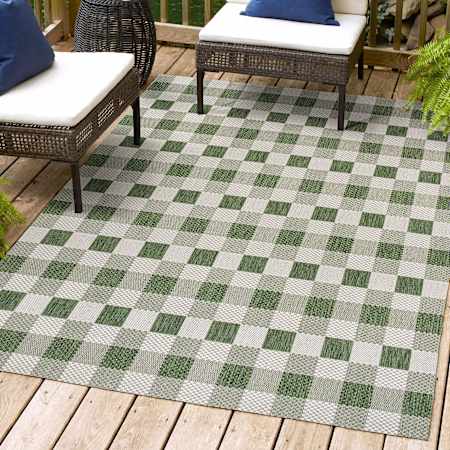 JONATHAN Y Lighting Tuscan Sun 7-3/4' x 10' Polypropylene Geometric and Plaid Indoor/Outdoor Area Rug Green / Cream