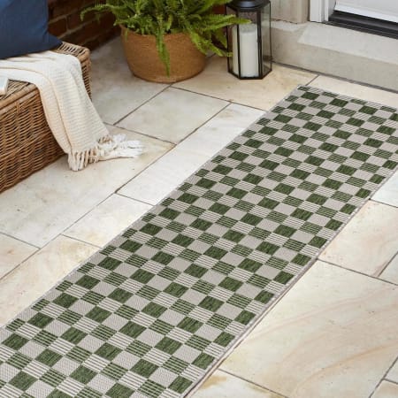 JONATHAN Y Lighting Tuscan Sun 2' x 7-3/4' Geometric and Traditional Indoor/Outdoor Runner Green / Cream