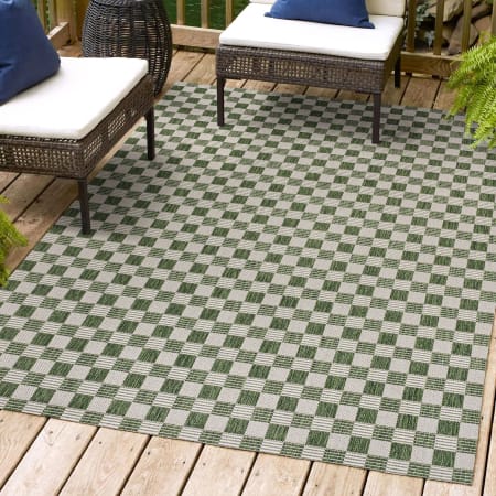 JONATHAN Y Lighting Tuscan Sun 4' x 6' Polypropylene Geometric and Plaid Indoor/Outdoor Area Rug Green / Cream