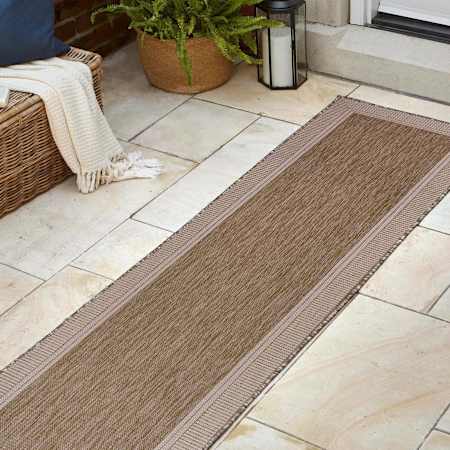 JONATHAN Y Lighting Tuscan Sun 2' x 7-3/4' Solid, Border and Traditional Indoor/Outdoor Runner Beige / Cream