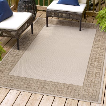 JONATHAN Y Lighting Tuscan Sun 7-3/4' x 10' Polypropylene Geometric and Solid Indoor/Outdoor Area Rug Cream / Beige